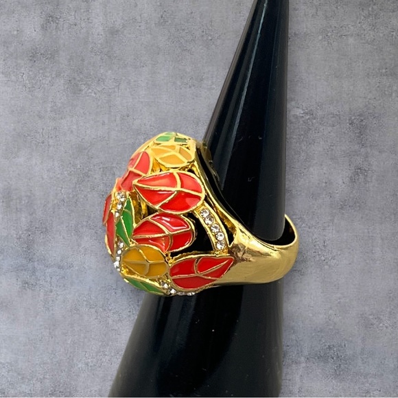 Gold plated enamel dome ring 6 - Picture 5 of 8